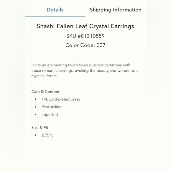 Shashi fallen leaf crystal earring - Picture 3 of 5